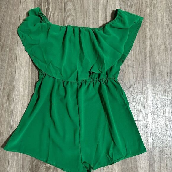 Green Off The Shoulder Romper size Large - Picture 3 of 4